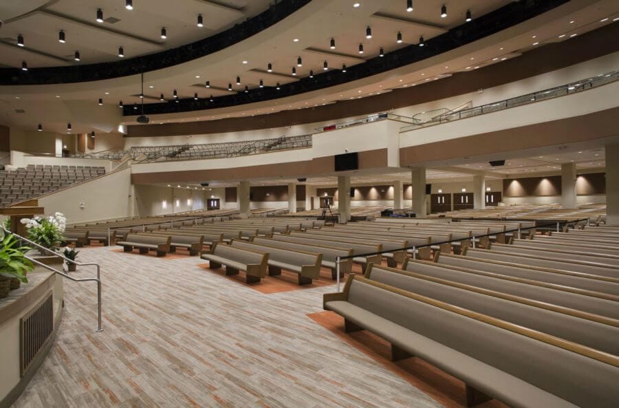 church pews in a large church